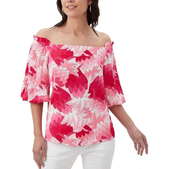 NEW TRINA TURK floral off shoulder blouse in multicolor